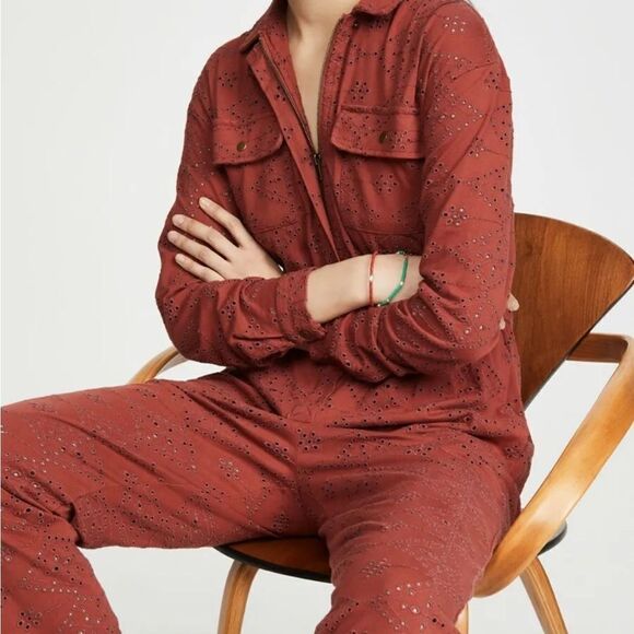 Free People Rust Eyelet Jumpsuit Set The Tone sz 2 000140 - Picture 9 of 10